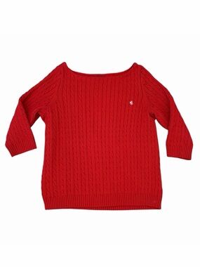 Lauren Ralph Lauren Sweater Cable Knit Boat Neckline Cotton Red XL